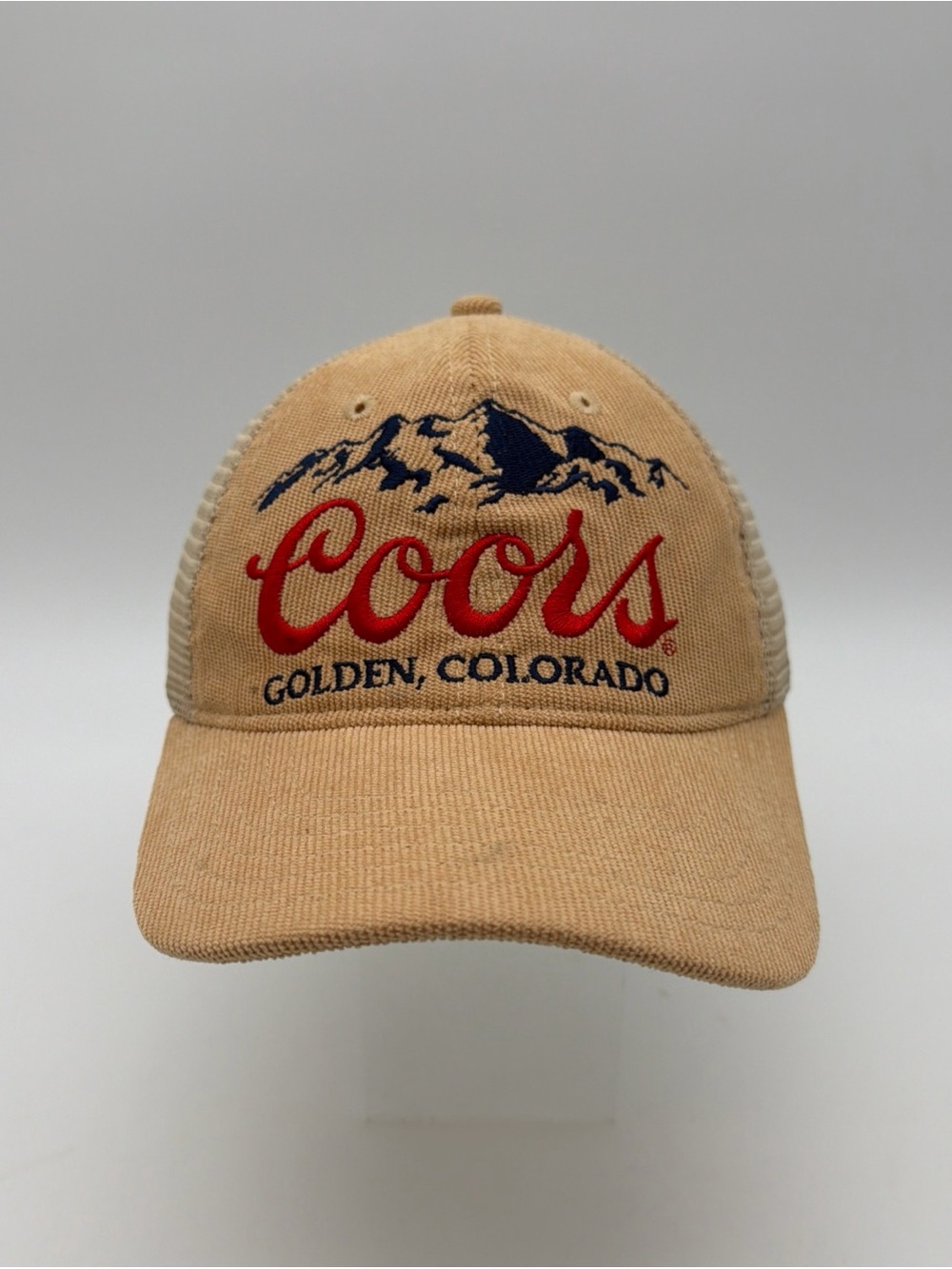 Coors Golden Colorado Tan Trucker Cap Corduroy SnapBack Adjustable